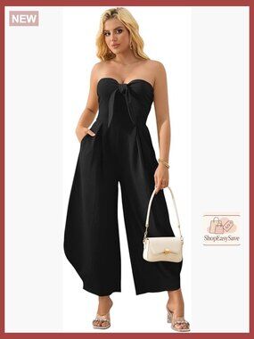 Corset Jumpsuit Stretch Tie Front Wide Leg Romper with Pockets Sleeveless